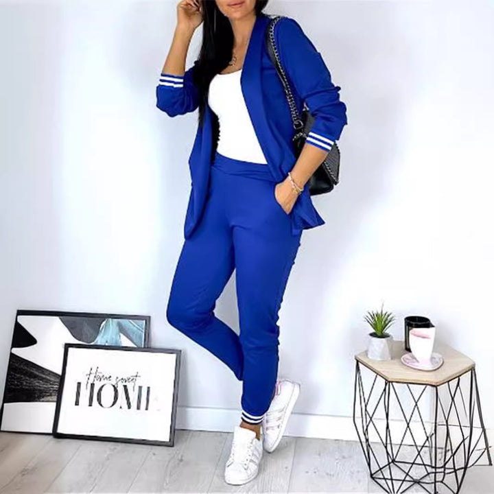 Damen nan sportlich-elegantes Blazer-Jogginghose Zweiteiler mit elastischem Bund und Bündchen Drune