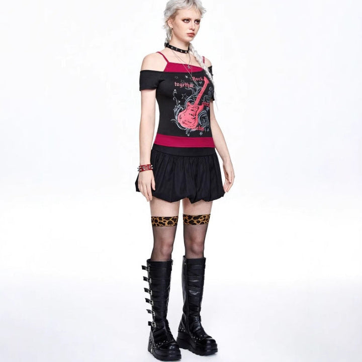 Damen Asymmetrisches Rock-T-Shirt mit grafischem Druck Drune