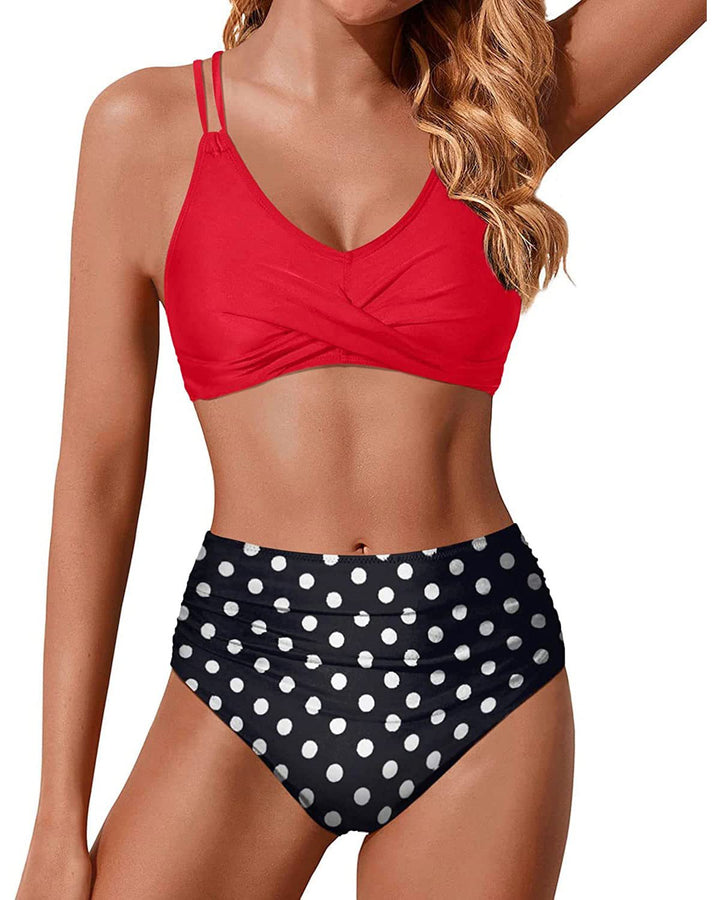 Damen Hochtailliertes Bikini-Set mit gerafftem Oberteil Drune