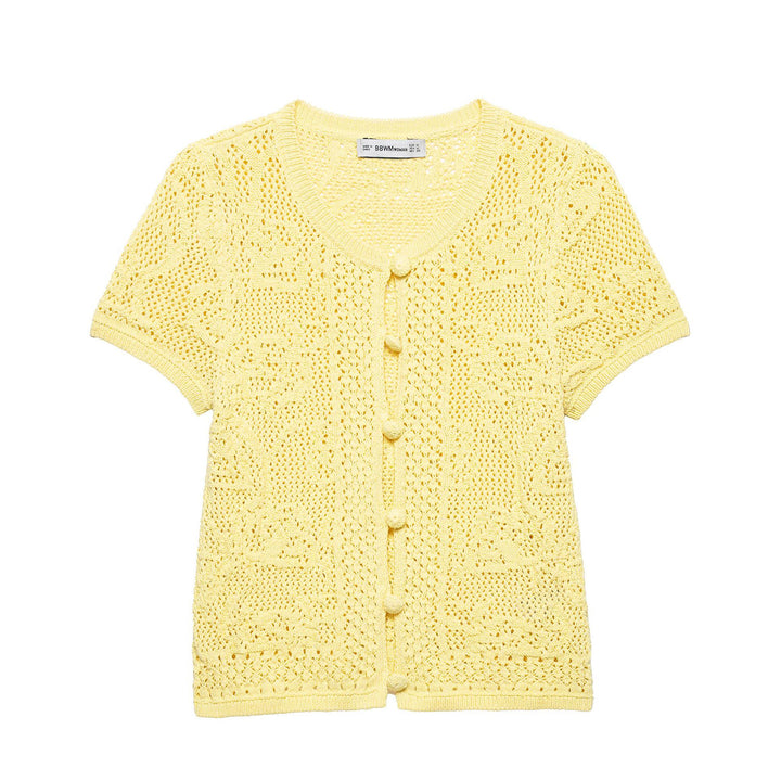 Femme Kurzarm Strickjacke mit Texturierten Mustern Drune