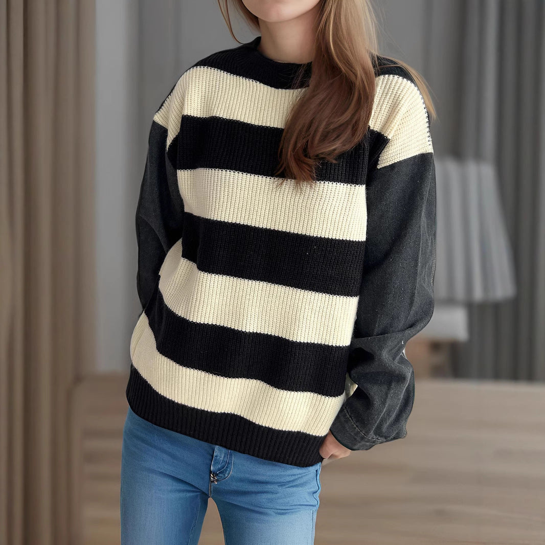 Damen gestreifter oversized Pullover mit weichem Baumwollmix und modernem Design Drune