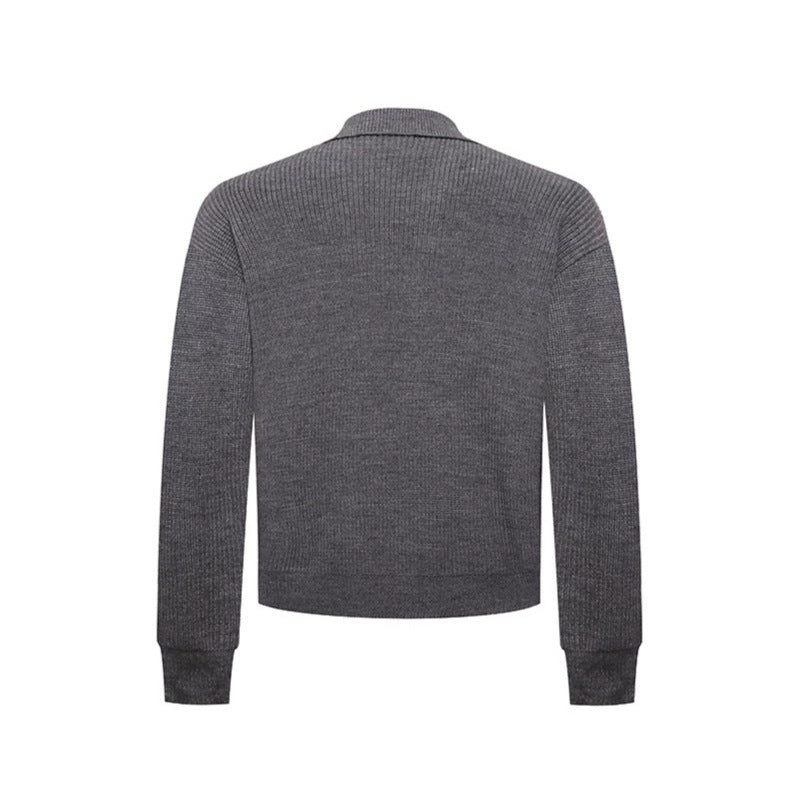 Herren Doppelreihige Strickcardigan mit Hemdkragen und Rippbündchen Drune
