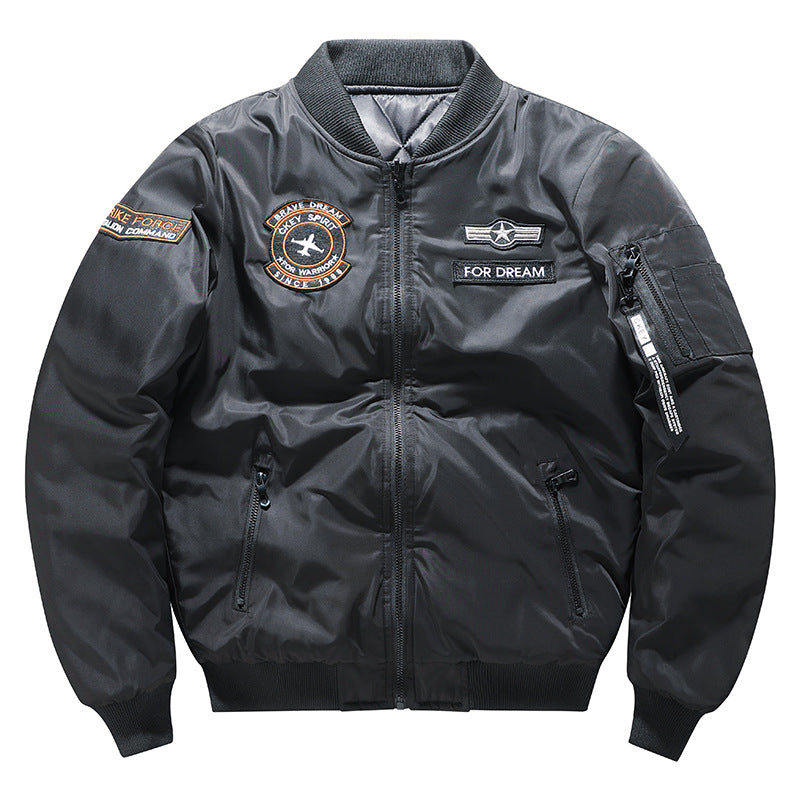 Herren  bestickte Flugzeugwappen isolierte Nylon Bomberjacke mit Ärmel Utility-Tasche Drune