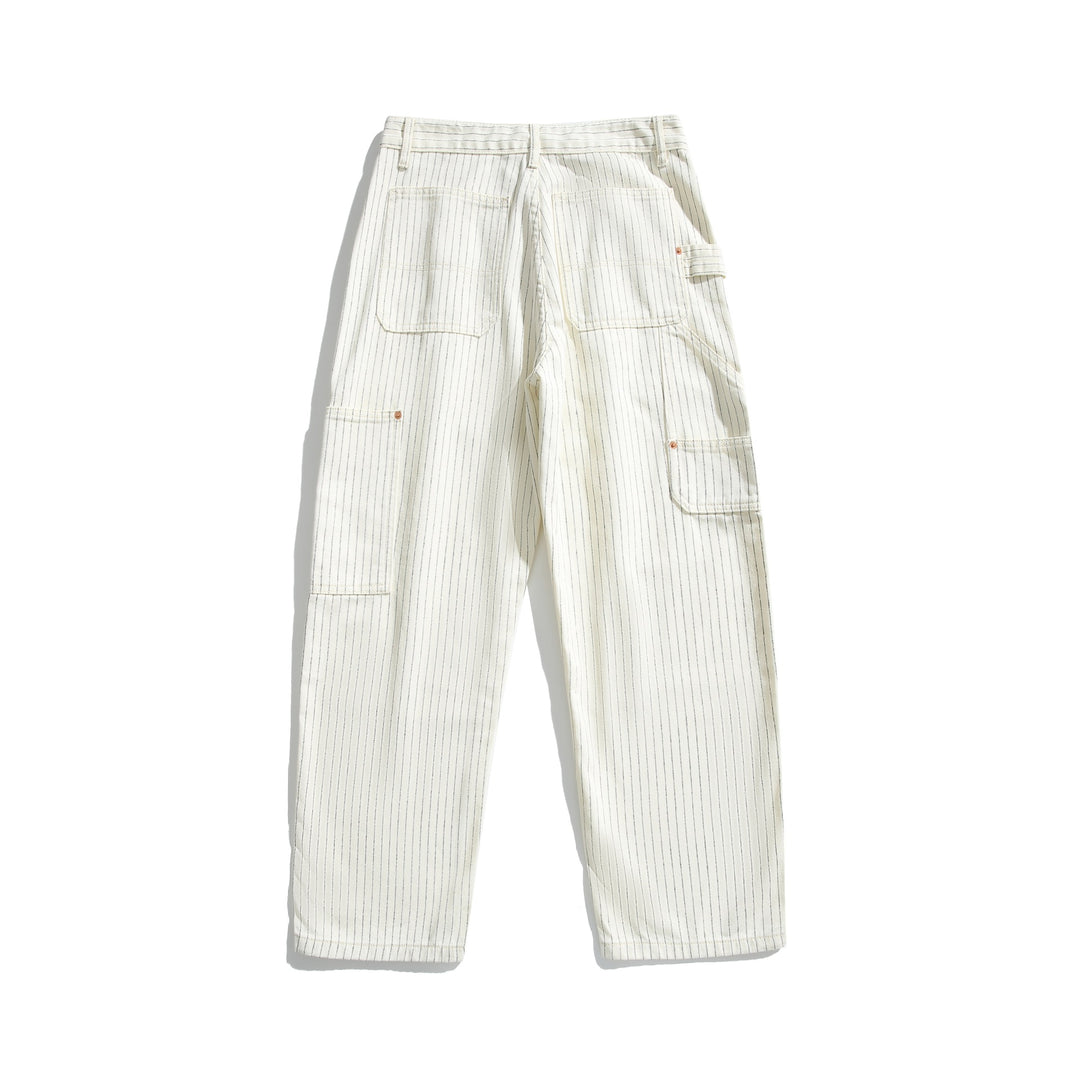 Damen Carpenterhose aus Leinen‑Baumwollmix mit Nadelstreifen und Hammerloop Drune
