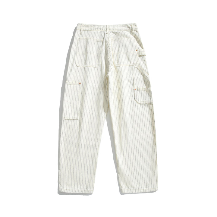 Damen Carpenterhose aus Leinen‑Baumwollmix mit Nadelstreifen und Hammerloop Drune