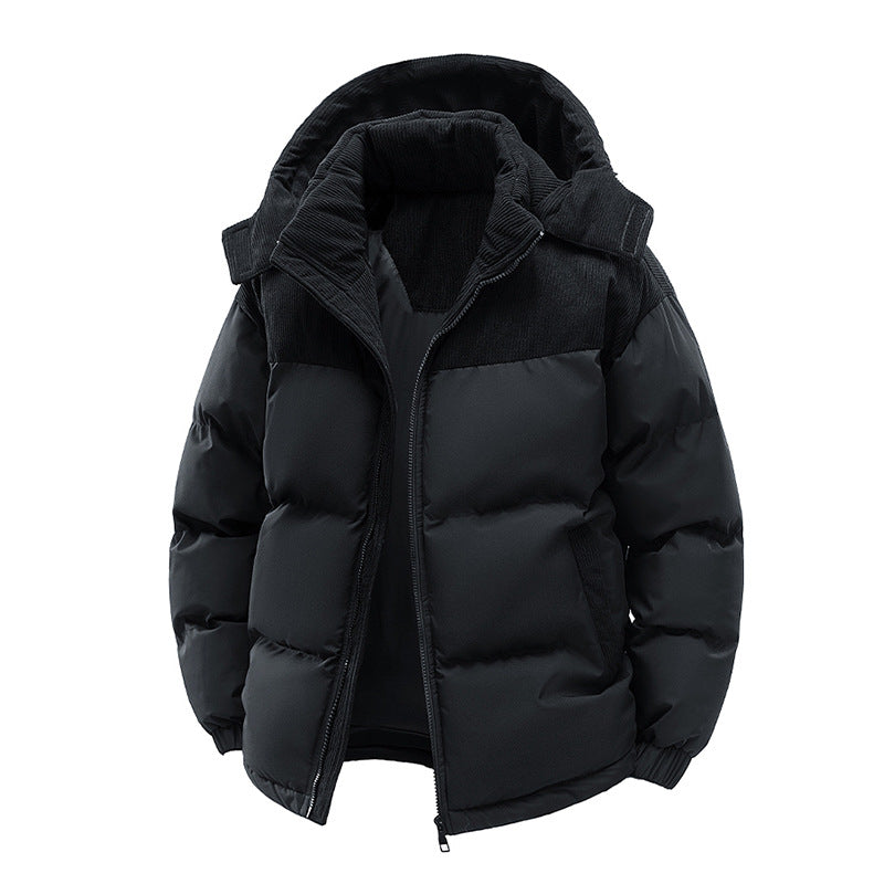 Damen Thermo-Puffer-Kurzjacke mit Cord‑Schulter und Kapuzenkragen Drune