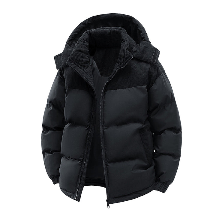 Damen Thermo-Puffer-Kurzjacke mit Cord‑Schulter und Kapuzenkragen Drune