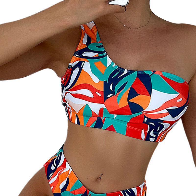 Damen Einseitiger Bikini mit farbenfrohem Muster Drune