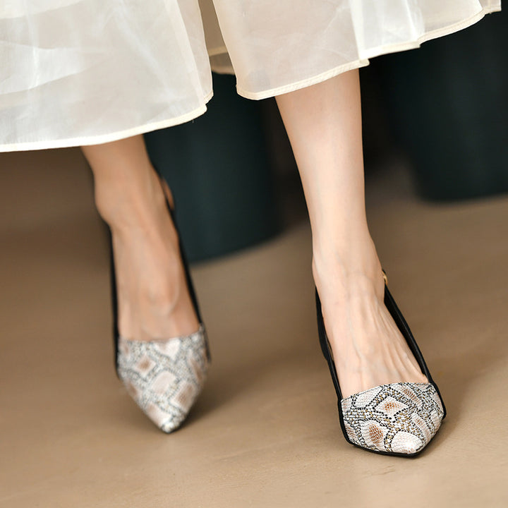 Damen nan spitze Pumps mit Fersenriemen, Reptilprägung und schmalem Stilettoabsatz Drune