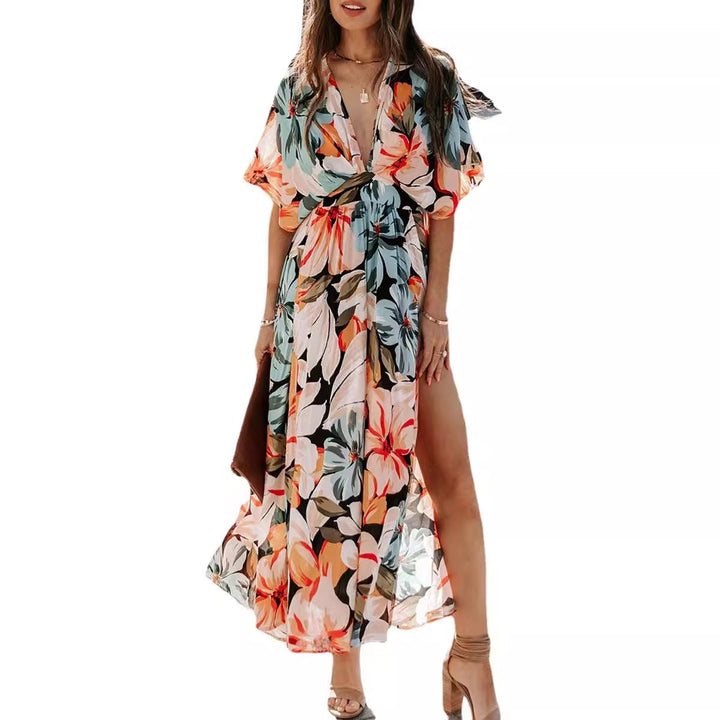 Damen Maxikleid mit fließendem Schnitt und floralem Design Drune