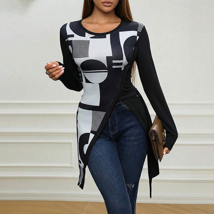 Damen Asymmetrisches Langarmoberteil mit geometrischem Muster Drune