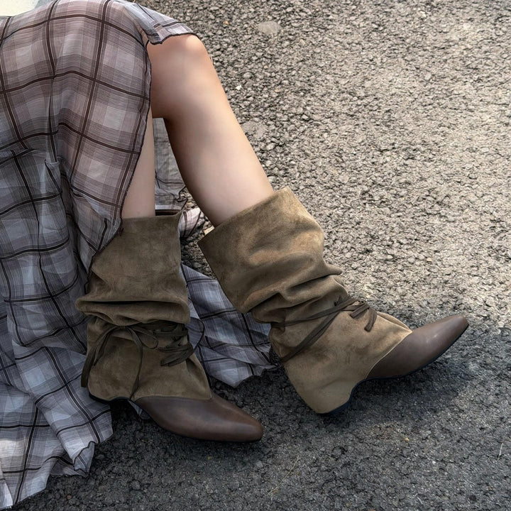 Damen Modische Ankle-Boots mit Schnürung Drune