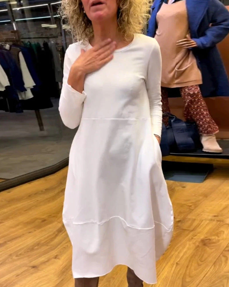Damen nan asymmetrisches Ballonkleid mit dreiviertelärmeln, seitlichen Eingrifftaschen und fließendem Zipfelsaum Drune