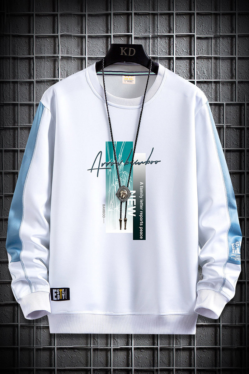 Herren Sportlich‑urbanes Rundhals‑Sweatshirt mit Kontrastärmeln, gerippten Bündchen & frontalem Grafikprint Drune