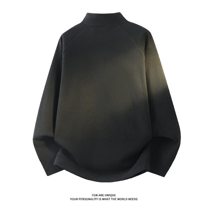 Unisex Oversize-Mockneck-Halbzip-Sweatshirt aus Mikrofleece mit abgerundetem Saum Drune