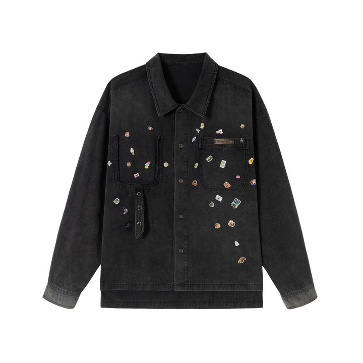 Herren Overshirt aus Denim mit aufgesetzten Pin-Patches und Used-Details Drune