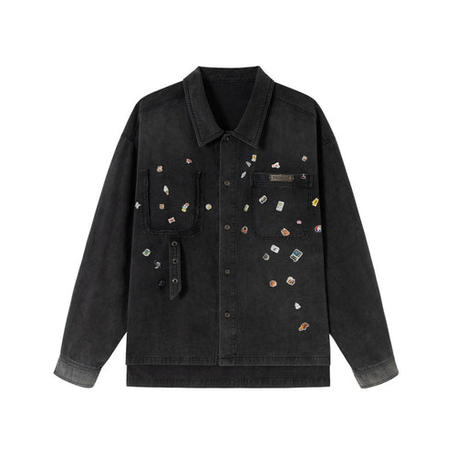 Herren Overshirt aus Denim mit aufgesetzten Pin-Patches und Used-Details Drune