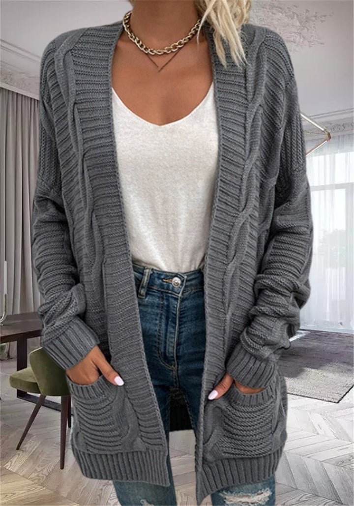 Damen Grobstrick-Cardigan mit strukturierten Ärmeln und tiefen Taschen Drune