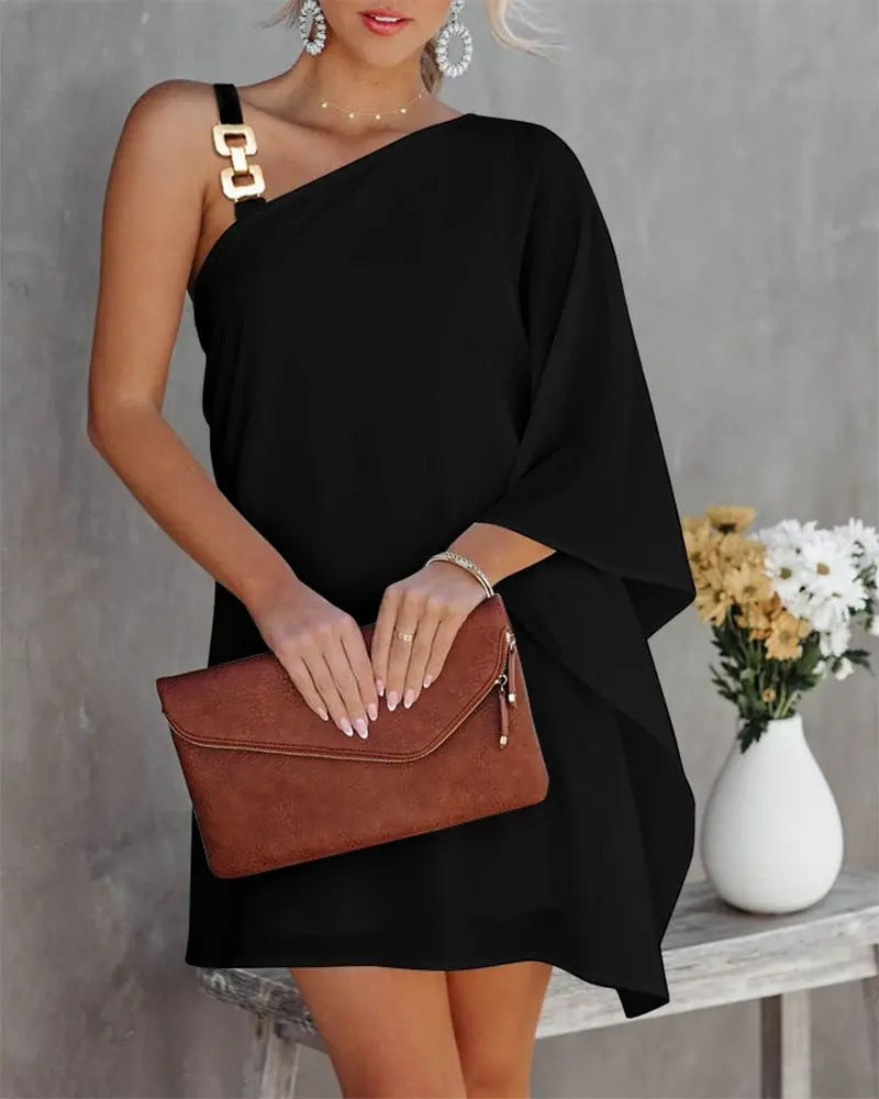 Damen asymmetrisches Minikleid mit dekorativem Schulterdetail und elegantem Design Drune