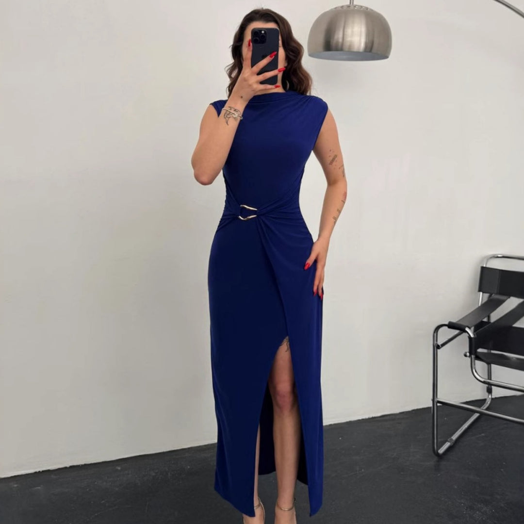Damen Elegantes Wickelkleid mit seitlichem Schlitz und Gürtel Drune