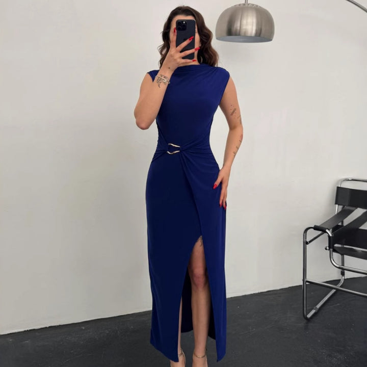 Damen Elegantes Wickelkleid mit seitlichem Schlitz und Gürtel Drune
