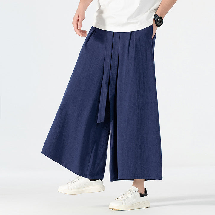 Damen Culotte-Style Hosenrock mit weitem Bein und Bindegürtel Drune