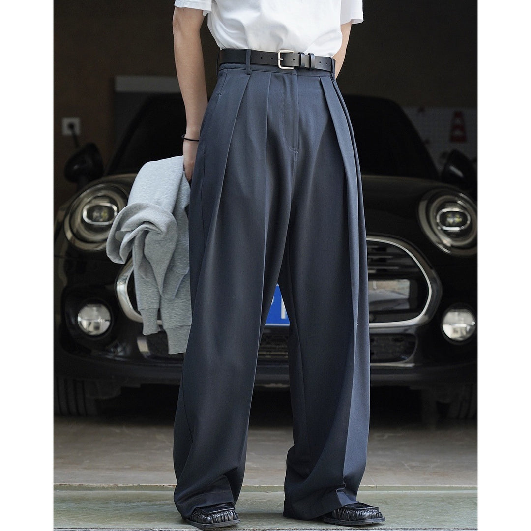 Damen Weite hochtaillierte Palazzo-Hose mit doppelter Bundfalte und fließender Satin-Optik Drune