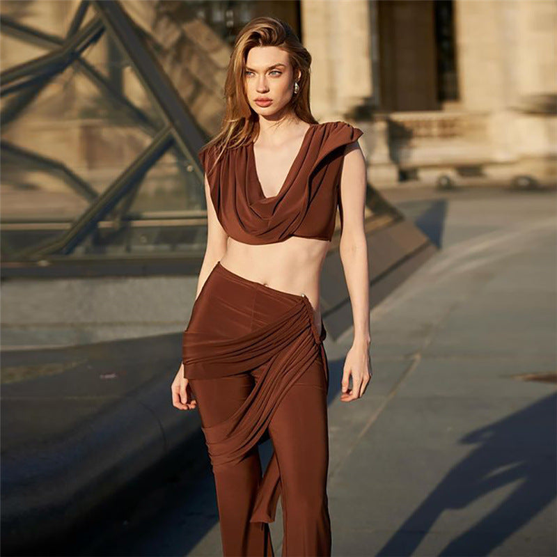 Damen Elegantes Ensemble mit fließendem Oberteil und weitem Bein Drune