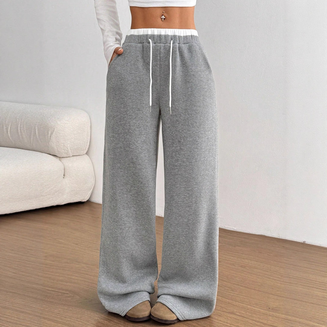 Damen lässige weite Freizeithose aus Baumwollmischung mit elastischem Bund und Kordelzug Drune