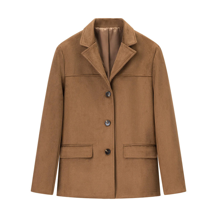 Damen nan kurzer Wollblend-Blazer-Mantel mit geradem Schnitt, Reverskragen und Pattentaschen Drune