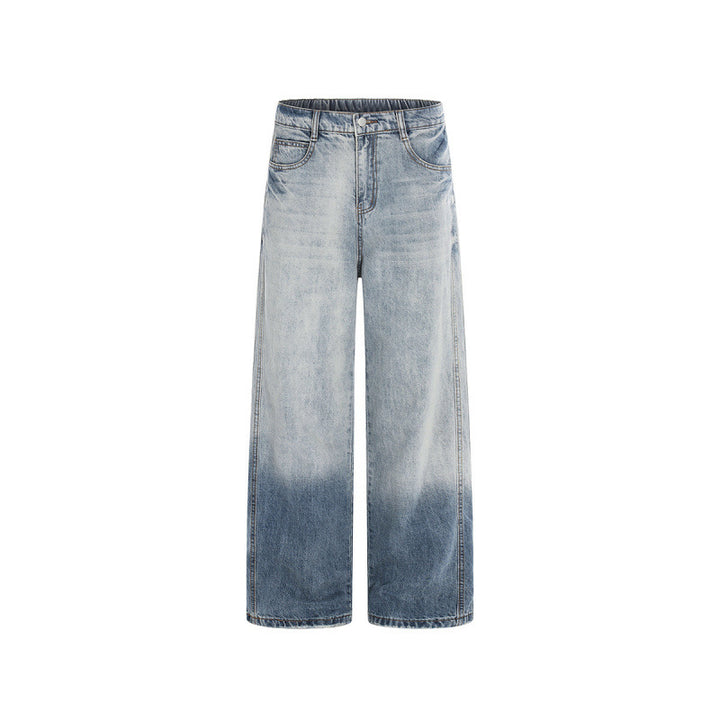 Damen Weite High-Waist Denim-Jeans mit Ombre-Saum und elastischem Rückenteil Drune
