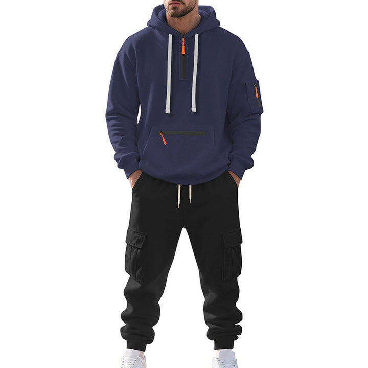 Herren Zweiteiliger Performance-Jogginganzug mit Kapuzen-Hoodie, wasserabweisenden Reißverschlüssen und Cargo-Jogger Drune