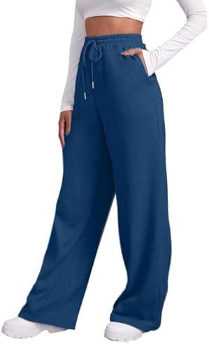 Damen nan weite High‑Waist Palazzo-Loungehose mit elastischem Komfortbund, Kordelzug und seitlichen Eingrifftaschen Drune