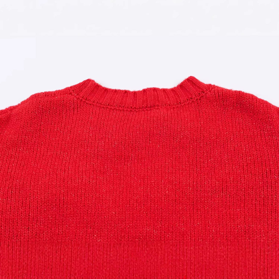 Damen Grobstrick-Pullover mit geflochtenem Schleifenapplikation Drune