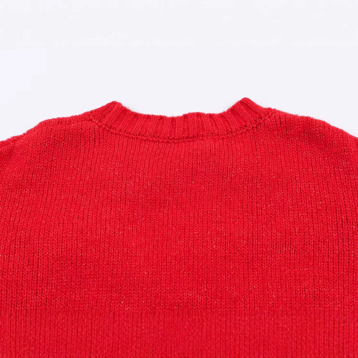 Damen Grobstrick-Pullover mit geflochtenem Schleifenapplikation Drune