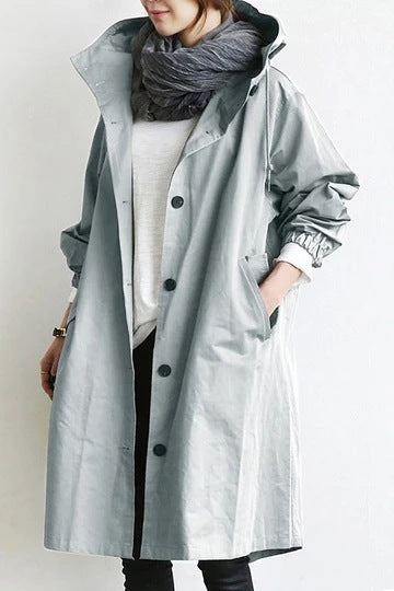 Damen nan leichter oversized Parka-Mantel mit Kapuze, Taillenzug und seitlichem Gehschlitz Drune