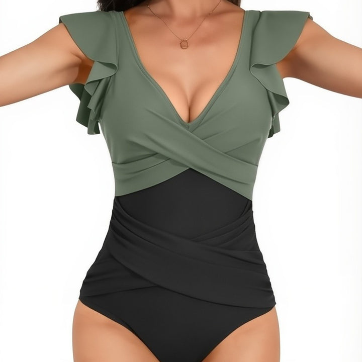 Damen eleganter Badeanzug mit fließenden Rüschen Drune
