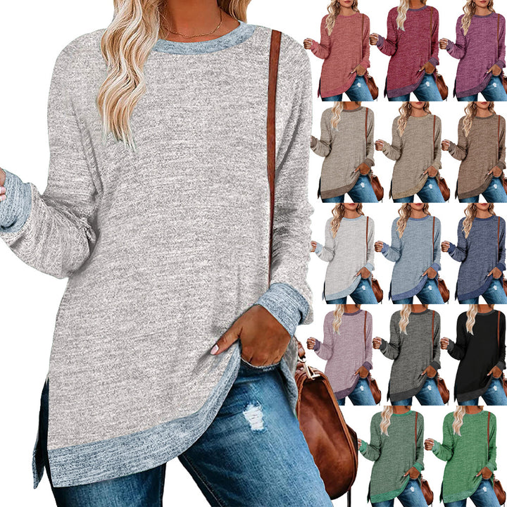 Damen lässiges Oversized Langarmshirt mit abgesetztem Saum Drune