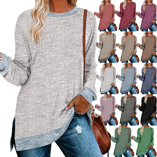 Damen lässiges Oversized Langarmshirt mit abgesetztem Saum Drune