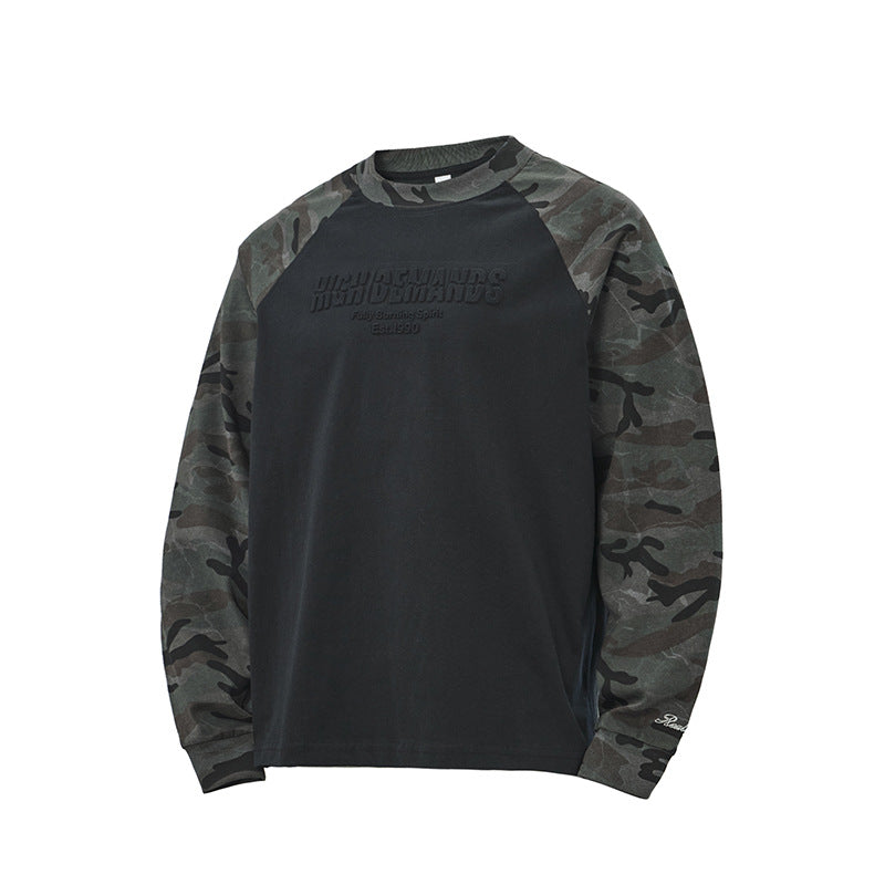 Unisex Oversize-Sweatshirt mit Camouflage-Raglanärmeln und geprägtetem Frontlogo Drune