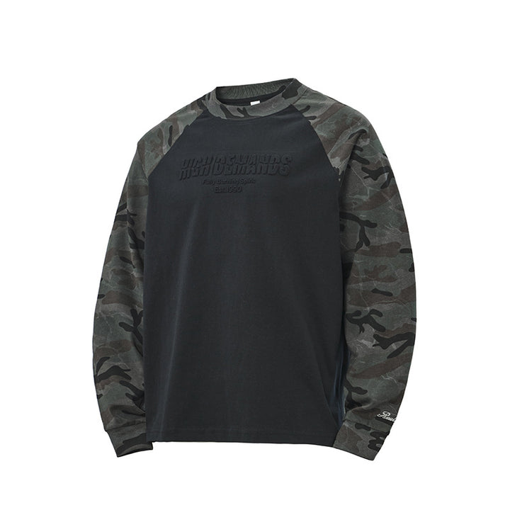Unisex Oversize-Sweatshirt mit Camouflage-Raglanärmeln und geprägtetem Frontlogo Drune