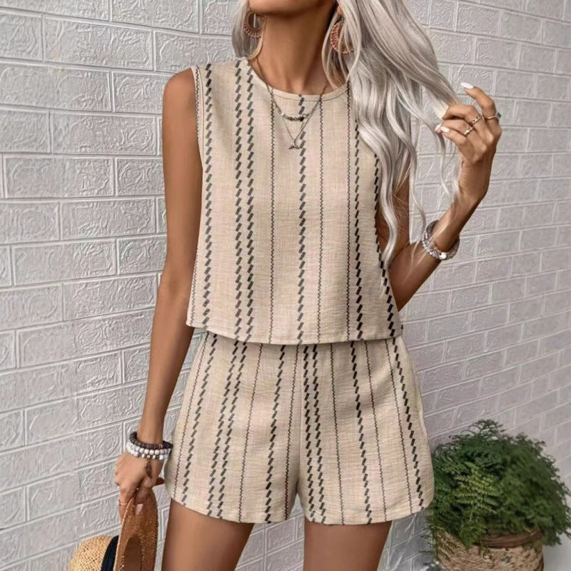 Damen lässiges Set mit ärmellosem Oberteil und Shorts Drune