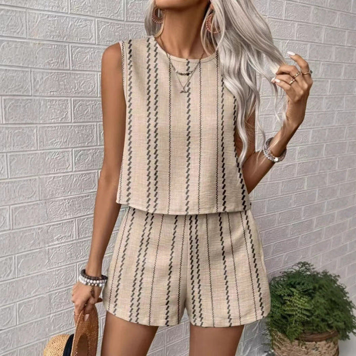 Damen lässiges Set mit ärmellosem Oberteil und Shorts Drune