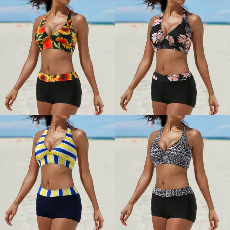 Damen Sportliches Bikini-Set mit auffälliger Streifenmusterung und bequemen Shorts Drune