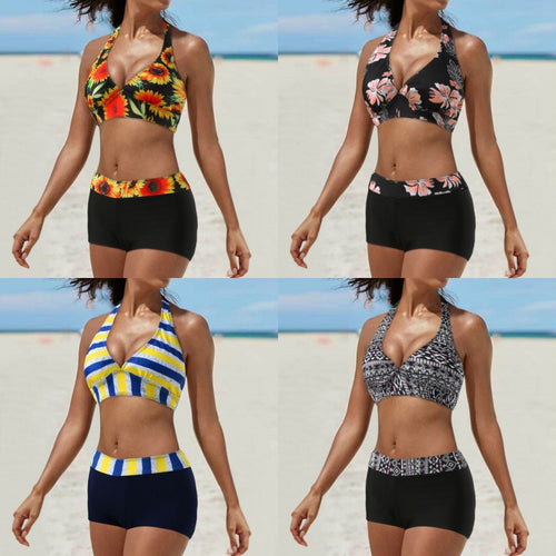 Damen Sportliches Bikini-Set mit auffälliger Streifenmusterung und bequemen Shorts Drune