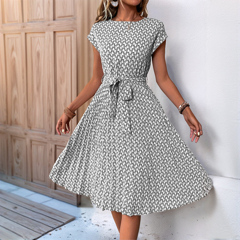 Damen Midikleid mit asymmetrischem Saum und dekorativem Bindegürtel Drune