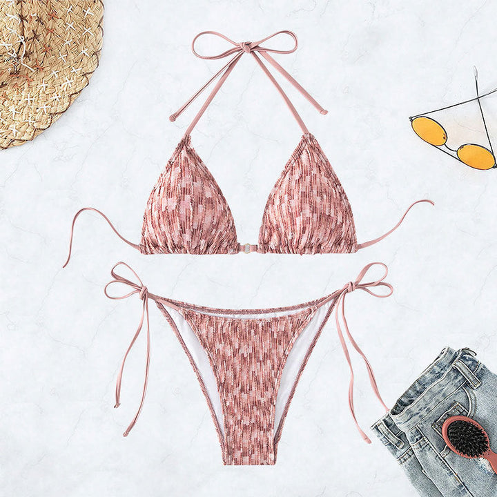 Damen Triangel-Bikini mit verstellbaren Schleifen und schimmerndem Gewebe Drune