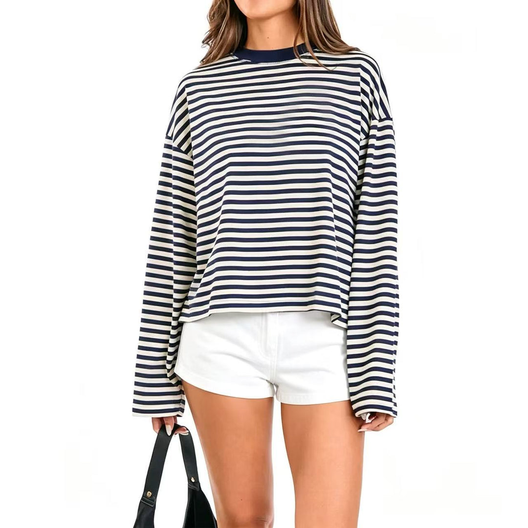 Damen gestreiftes Langarmshirt mit lässigem Schnitt und rundem Halsausschnitt