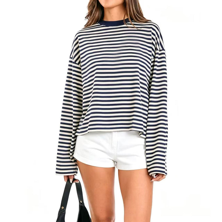 Damen gestreiftes Langarmshirt mit lässigem Schnitt und rundem Halsausschnitt