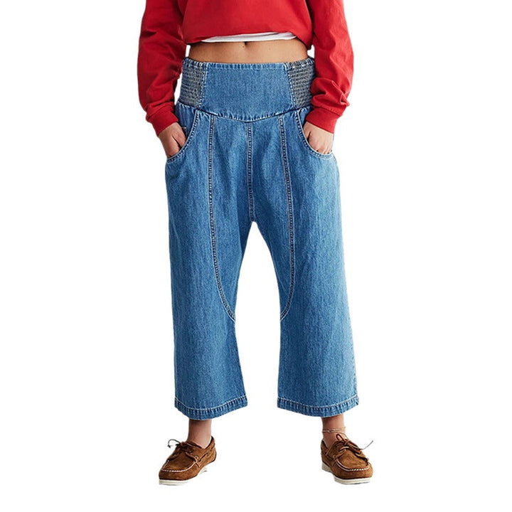 Damen lässige Loose-Fit Jeans mit elastischem Bund und geräumigen Taschen Drune